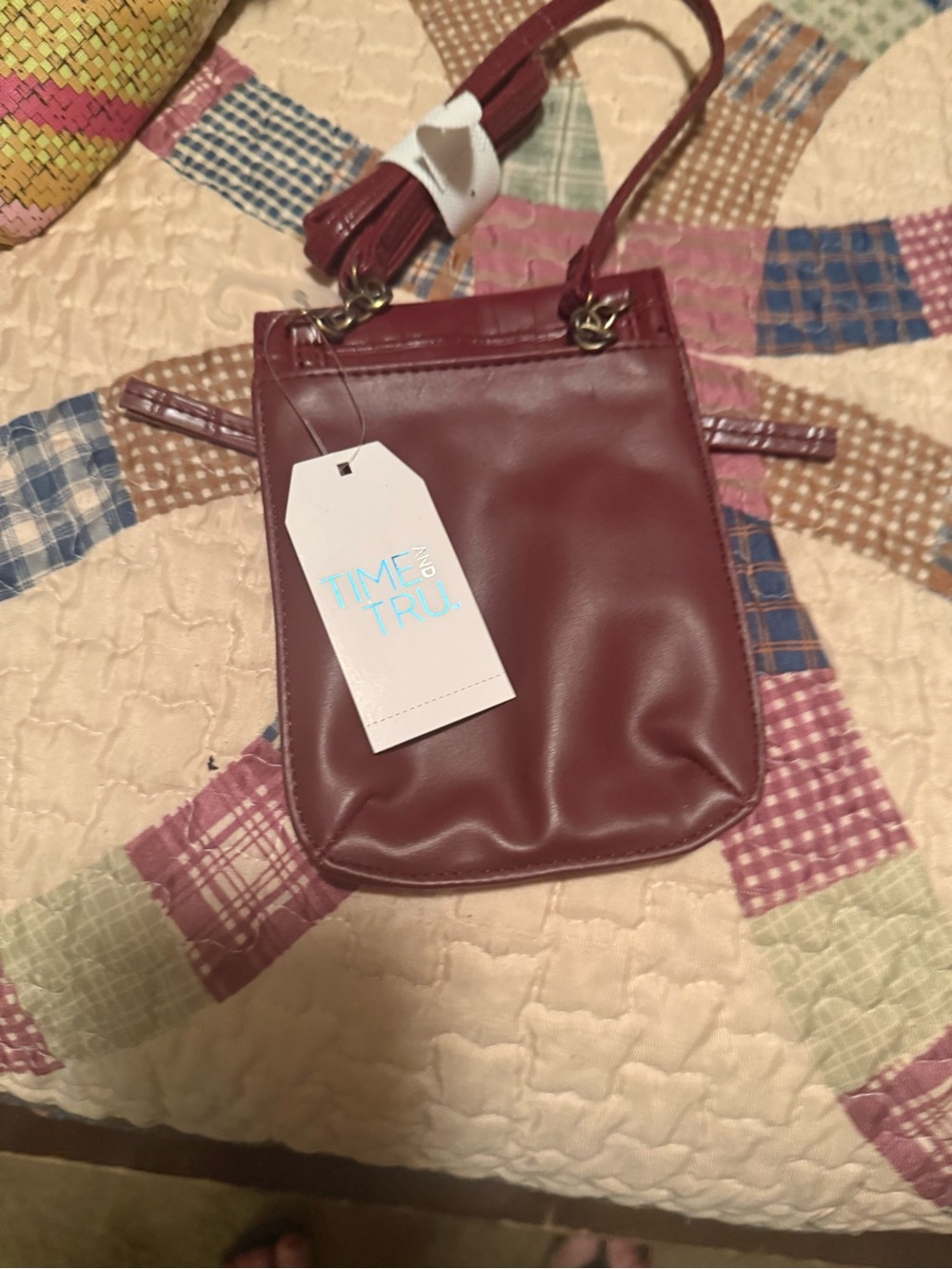 Time and Tru Burgundy Faux-Leather Crossbody